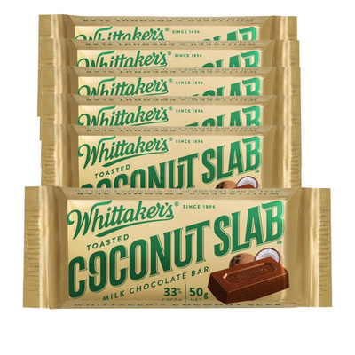 Whittakers Coconut Slab Chocolate Block 50g X 6 Bars