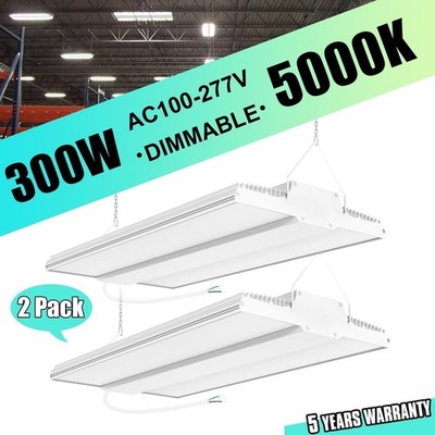 LED Linear High Bay Light 2-Pack 300W 45000LM 0-10V Dimmable Shop Lights Fixture