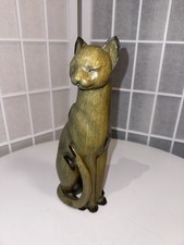 Hand Carved Wooden Sitting Cat Sculpture Figurine Vintage