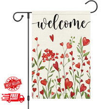 Valentine's Day Garden Flag - Double-Sided Love Heart Burlap Decoration 12x18