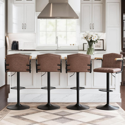 Adjustable Swivel Bar Stools Set of 4 - Modern Upholstered Counter Height Chairs