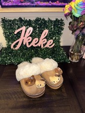 Fur-Lined Tan Kitty Slippers Women  s sizes 6-8