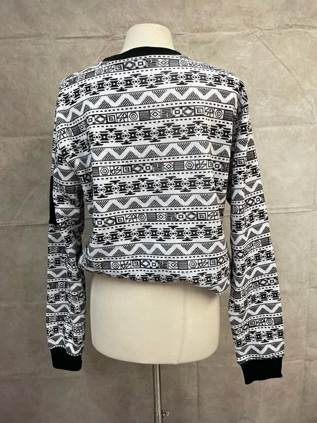 Suéter Southpole Mujer Talla L Blanco Negro Estampado Tribal Manga Raglán Pullover Foto 3 de 4