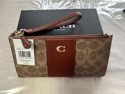 russet ❀ COACH　２点 COACH DOUBLE ZIP SIGNATURE DOUBLE ZIP TAN RUST WALLET/ WRISTLET | eBay