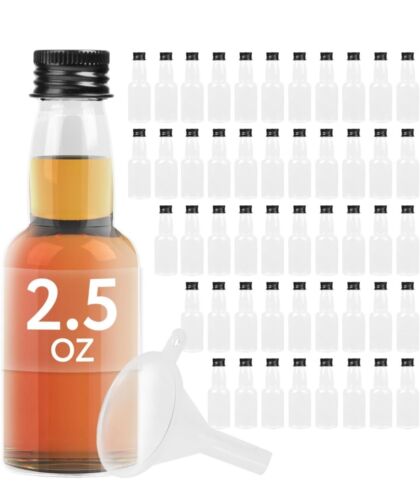 50 Pack Mini Liquor Bottles Empty Spirit Shot Bottles Reusable Plastic 1.7Oz