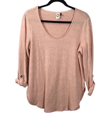 Anthropologie Akemi + Kin Sylvie Pointelle Tunic Top Size Medium Roll Tab Sleeve