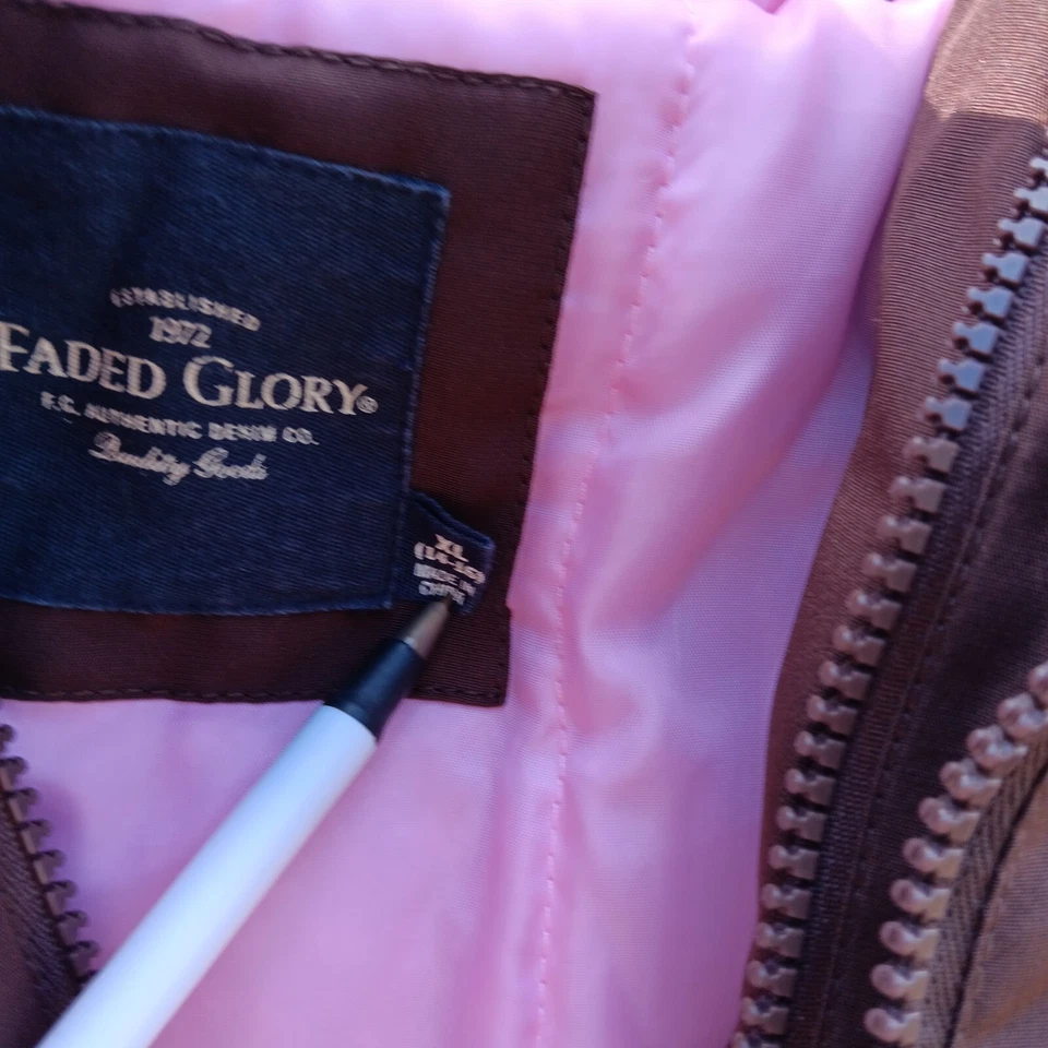 Faded Glory Girls Puffy Jacket XL 14-16 Brown Pink White Zip Up Removable Hood - Image 3 of 4