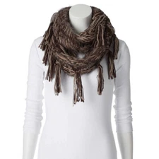 Madden Girl Infinity Scarf Brown Womens Fringed Trim Tribal Orig Price $38 Soft