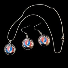 Grateful Dead Steal Your Face Necklace Earring Set Glass Photo Cabochon Pendants