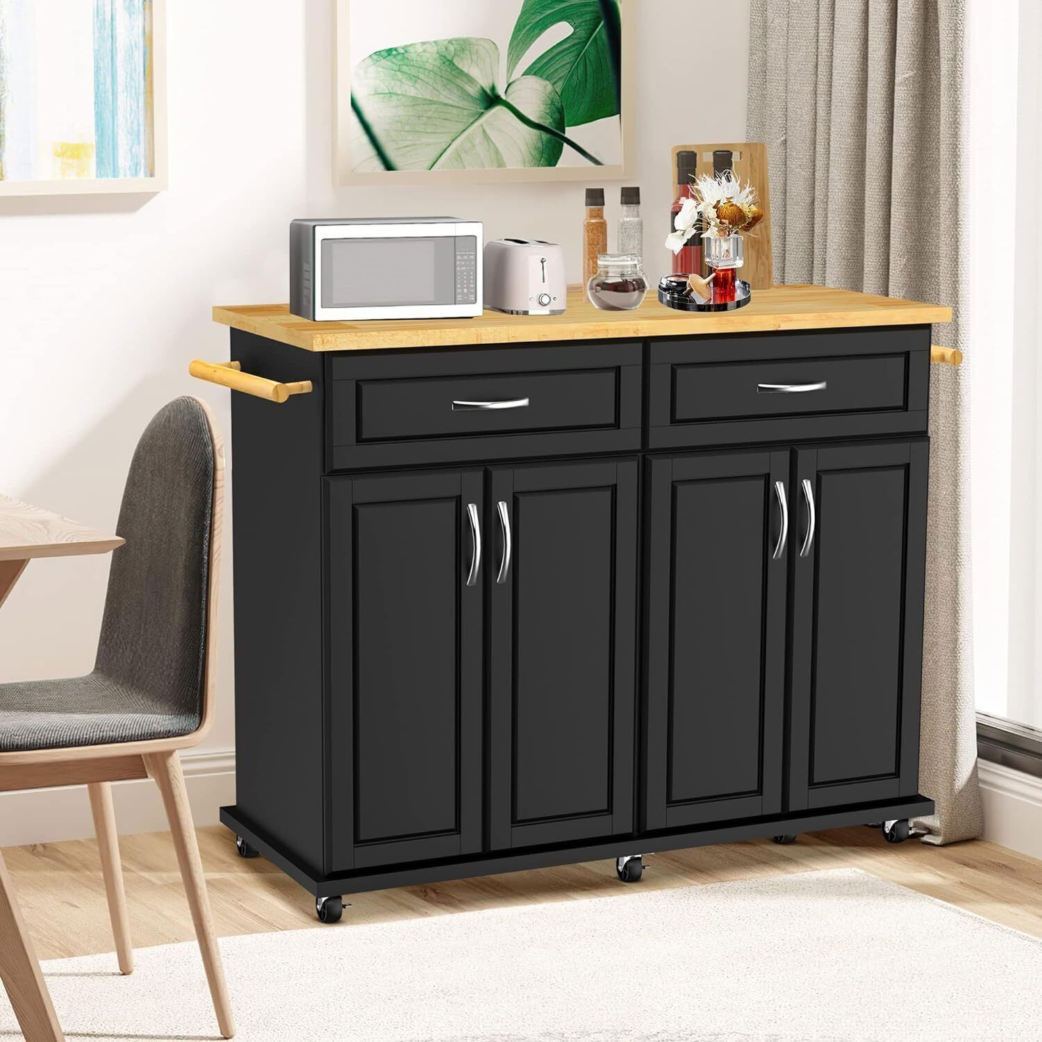 DropLeaf Kitchen Island Trolley Cart Wood Storage with 2