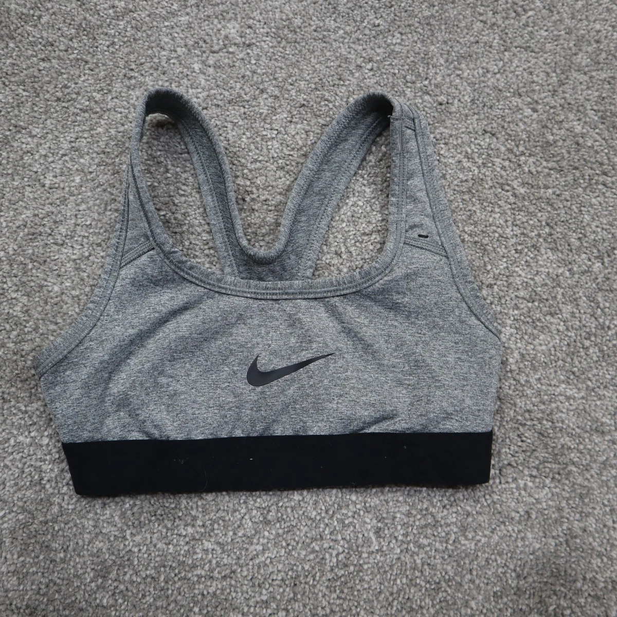 Nike Sports Bra Womens Size XS Gray Black Solid Racerback Dri-Fit  Compression