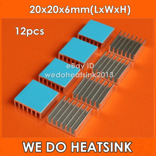 12pcs 20x20x6mm Aluminum Heatsink Cooler With Thermal Tape For IC CHIPs