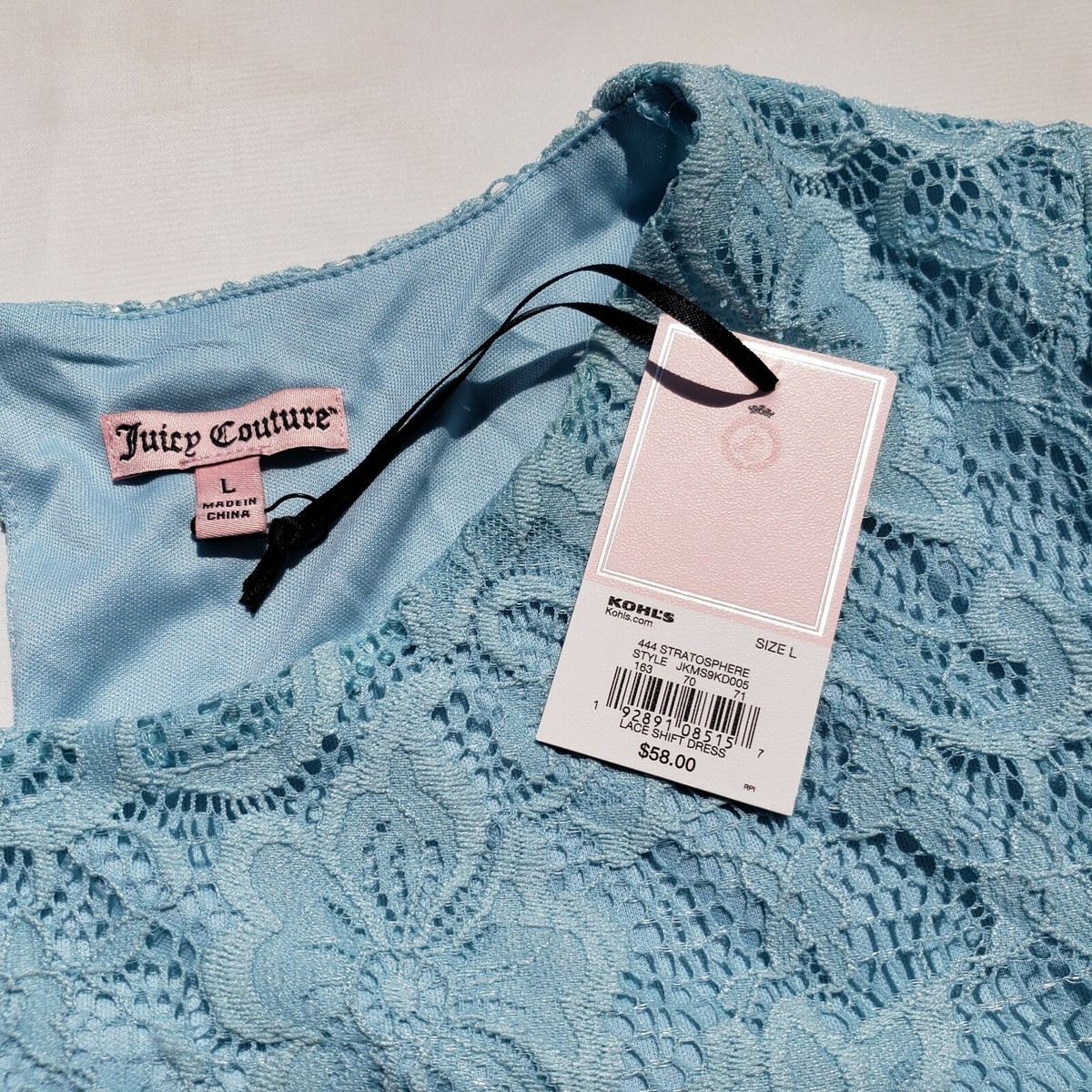 New Womens Juicy Couture Shift Dress Size L Blue Lace