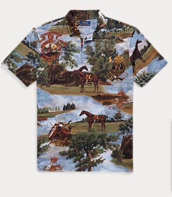 Polo Ralph Lauren Equestrian Print Cotton Polo Shirt Size M Standard Fit Rare!