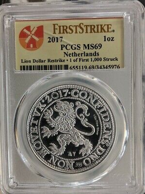2017 $1 NETHERLANDS LION ✪ SILVER RESTRIKE ✪ 1 OZ DUTCH MINT OZT BU 999◢TRUSTED◣