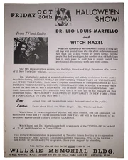 FROM DR LEO LOUIS MARTELLO'S ESTATE, c1970 BROADSIDE, HALLOWEEN SHOW, WITCHCRAFT