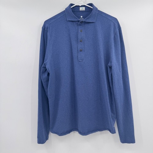Johnnie O Polo Shirt Men Medium Blue Long Sleeve Knit Preppy Stretch Golf