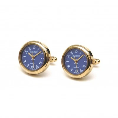 Herren Freimaurer Goldbeschichtete Blaue Zifferblatt Uhr Manschettenknöpfe G413 - Bild 1 von 3