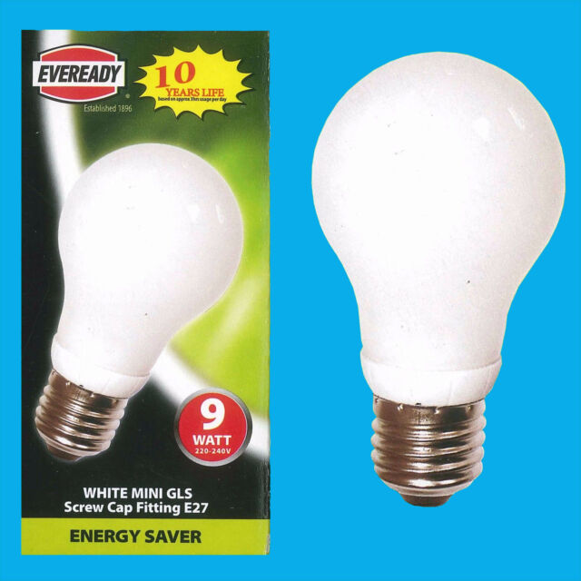 1x 9W Low Energy Mini GLS CFL 3500K White Light Bulb, ES, E27 Edison Screw Lamps