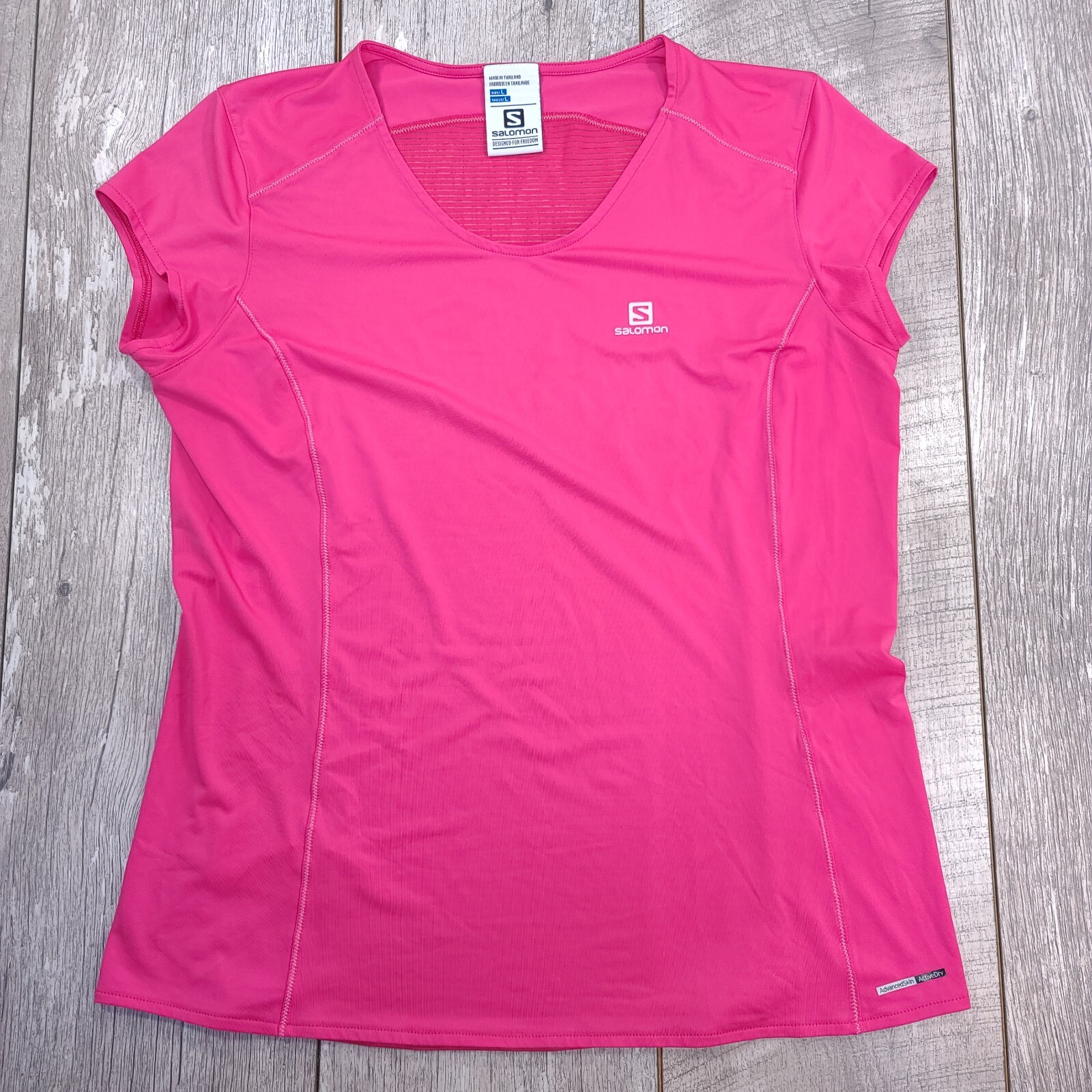 T shirt Salomon donna scollo a V agile taglia large rosa performance manica corta