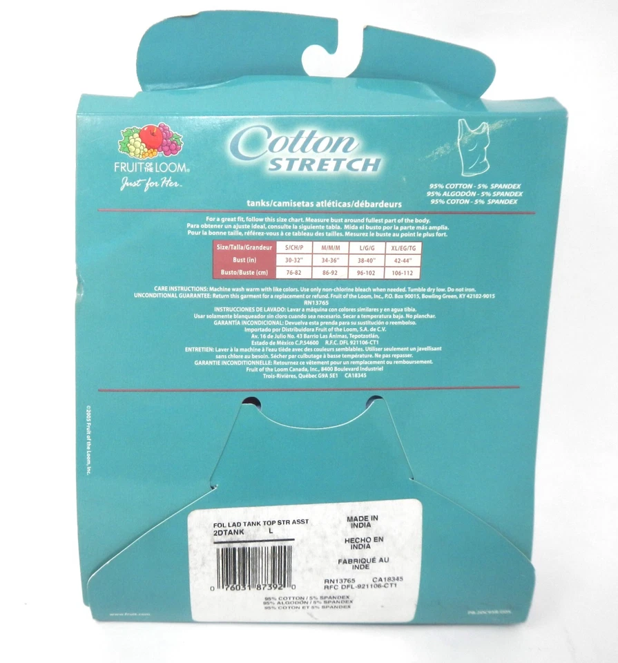 Camiseta sin mangas Fruit of the Loom Just for Her para mujer de algodón elástico liso paquete de 2 Foto 3 de 3