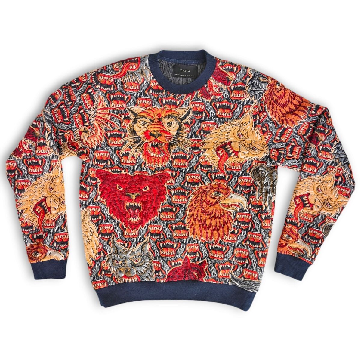 Zara Men's Jacquard Tiger Wolf Bear Eagle Fang Animal Zara Men's Jacquard Tiger Wolf Bear Eagle Fang Animal