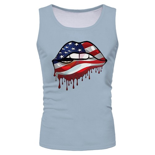 Men's Vest Top Independence Day Flag Printed Casual Shirt Sleeveless Tank Tee - Picture 128 of 141