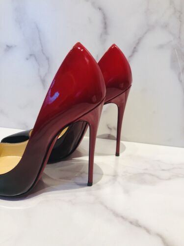 Christian Louboutin So Kate Black Red Patent Leather Ombre Heels 