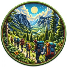 Hiking Trail Patch Iron-on Applique Nature Badge Mountain Forest Trees Adventure