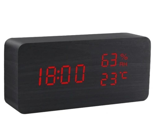 Eco-Friendly Wooden LED Alarm Clock with Voice Control - USB/AAA Battery Powered - Picture 17 of 17