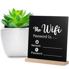 2 Pack Outus Wooden WiFi Pattern Sign Chalkboard Style WiFi Pattern Password,