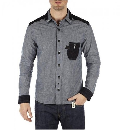G Star RAW COMIC Shirt L/S in Rinsed Motor Chambray, Size L BNWT $150 - Picture 2 of 3