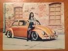 Tin Sign Vintage Volkswagen VW Bug Slammed With Model