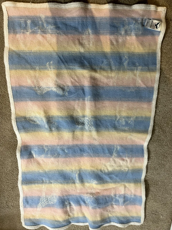 Vintage Pendleton Wool Blanket Baby Blue pink  USA Made animals 39 x 25 elephant - Image 2 of 4