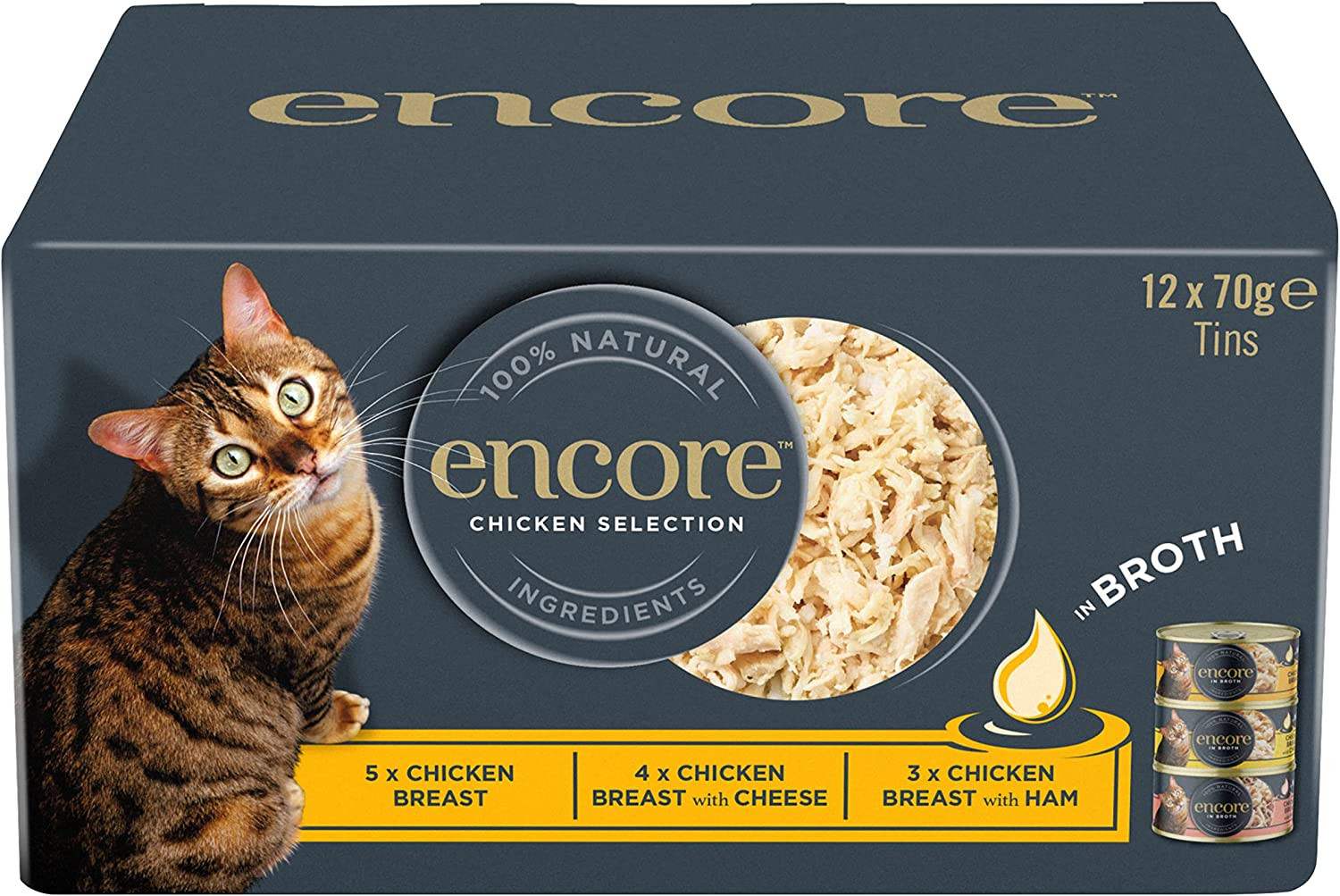 Encore 100% Natural Wet Cat Food Multipack Chicken Selection in Broth12X70G Tins - Image 2