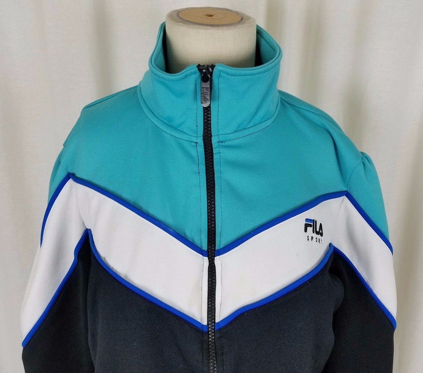 Fila Sports Chevron Striped Zip Through Sweatshirt Tennis Track Jacket Womens XL