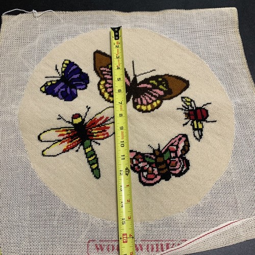Punto de aguja punto de cruz mariposas libélula abeja lana redondo completado - Imagen 12 de 13