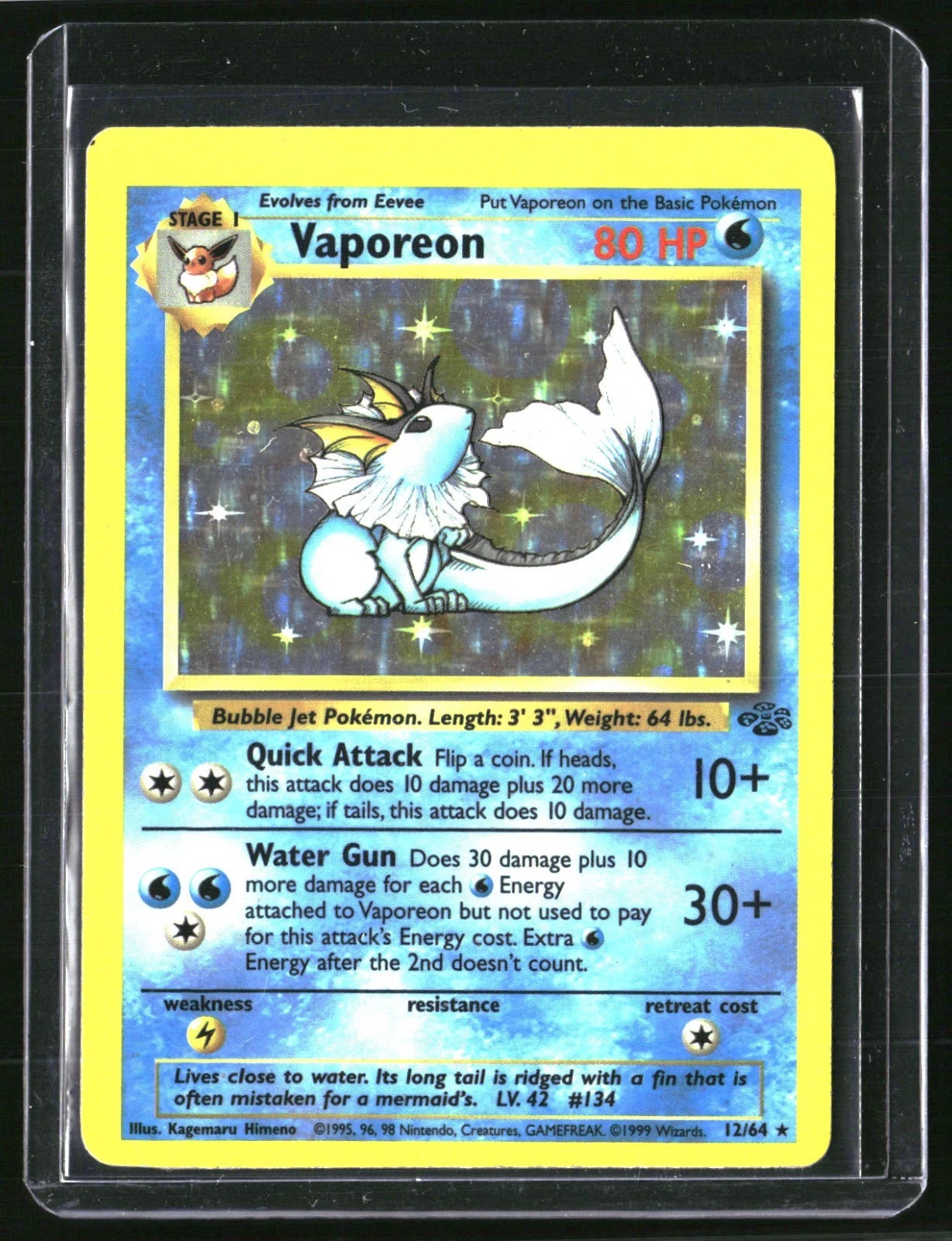 1999 Pokémon Jungle Unlimited Vaporeon Rare Holo 12/64