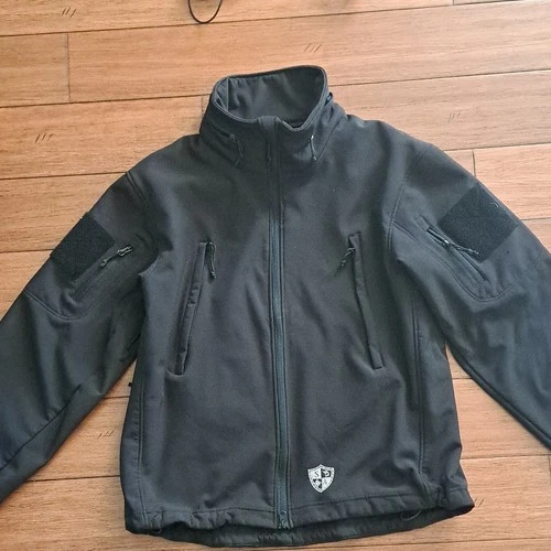 Men's Black SA Co. Softshell Jacket L Full Zip Hood Stand Collar Zipper Pockets image 2