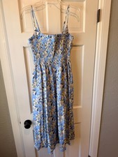 ASTR the Label Size S Dress Blue Floral Print Smocked A-Line Cottagecore
