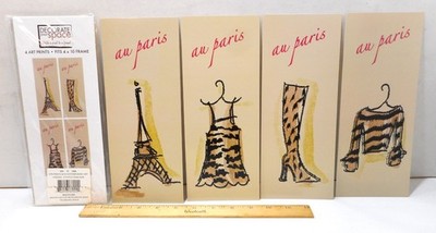 4 Art Prints Decorate Your Space Au Paris clothes Eiffel  4'' x 10'' Opened Unused