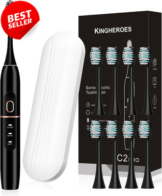 Electric Toothbrush Black 8 Heads Travel Case 4 Modes 60 Day Charge - US