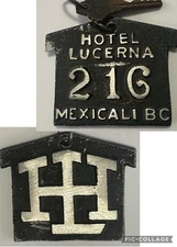 Vintage Hotel Lucerna Mexicali BC Mexico Chunky Metal Hotel Room Key #216 Fob