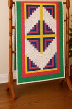 Vintage Handmade Log Cabin Quilt Bright Patchwork Throw 37x62 Beautiful