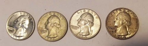 1960 D 1964 P D WASHINGTON QUARTER 4 COIN LOT MASSIVE DIE BREAKS CUD AU BU