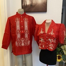 Filipiniana Red Embroidered Filipino Barong Tagalog  Matching Bolero Jacket Set