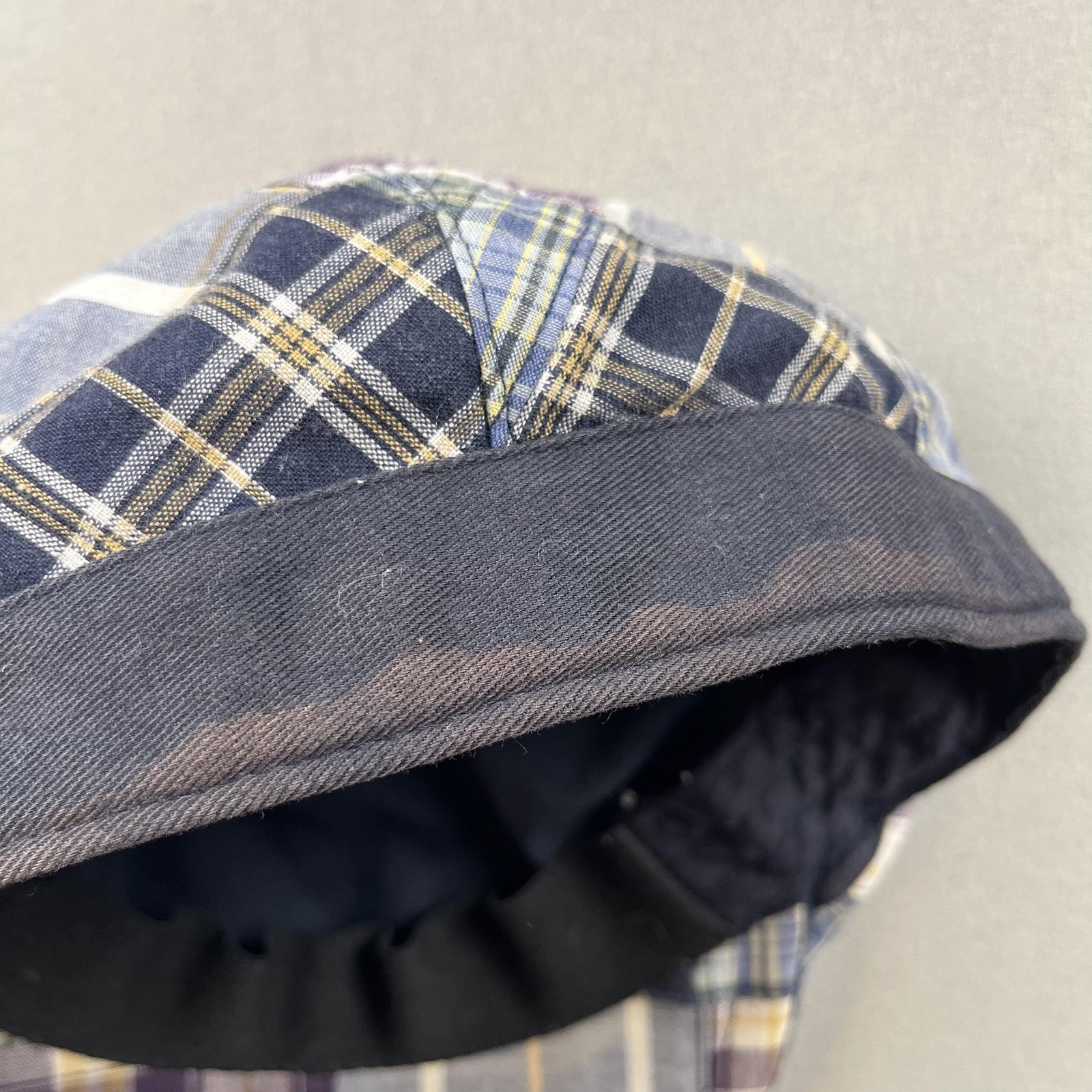 Patchwork Flat Cap Hat 7-1/4 Blue Multicolor Plai… - image 7