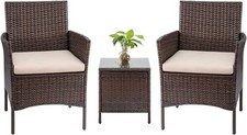 Tozey 3 Pieces Patio Furniture PE Rattan Outdoor Conversation Set W/ Table