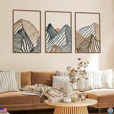 3 Piece Metal Mountain Wall Art Set - Abstract Decor for Living Room & Office