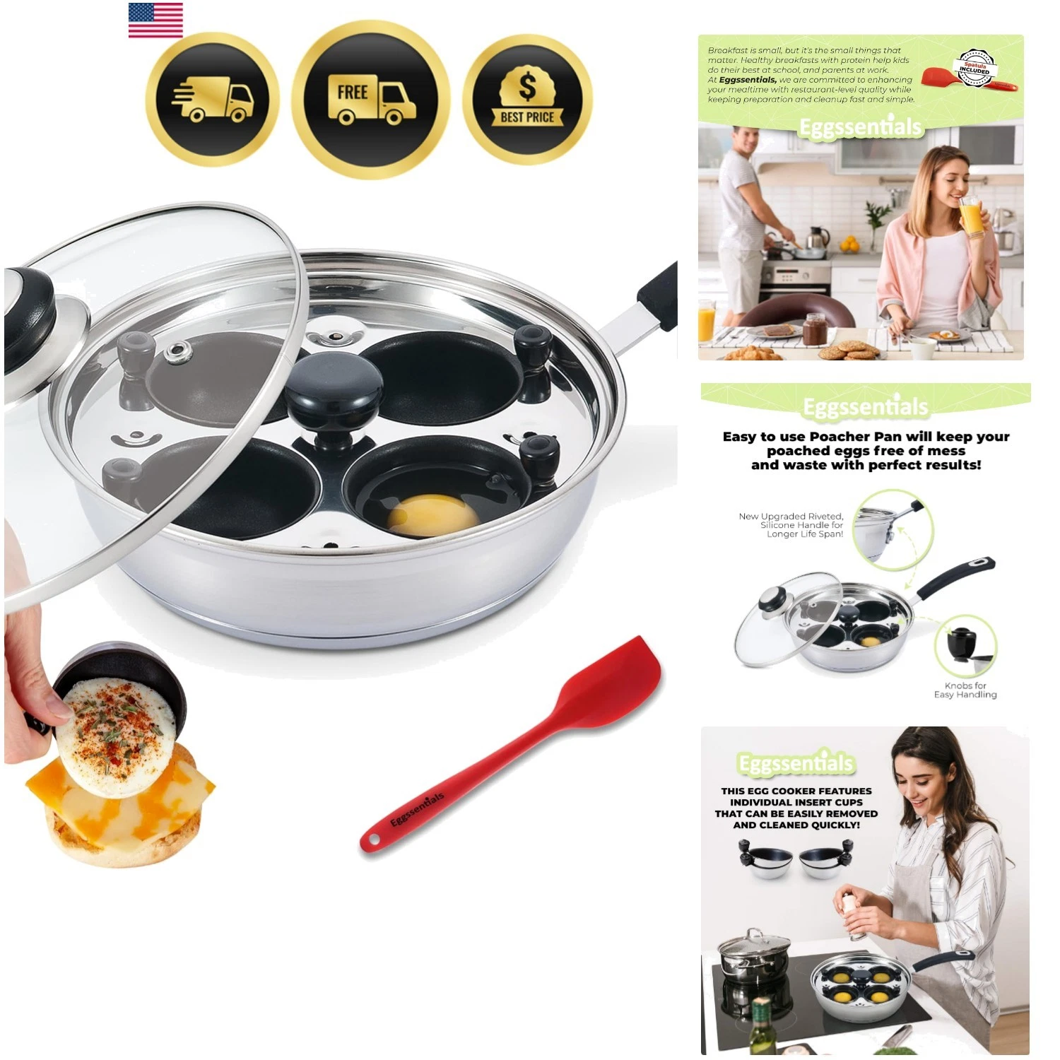 Egg Poacher - Poached Egg Maker, Stainless Steel Egg Poaching Pan, Poached Eg...